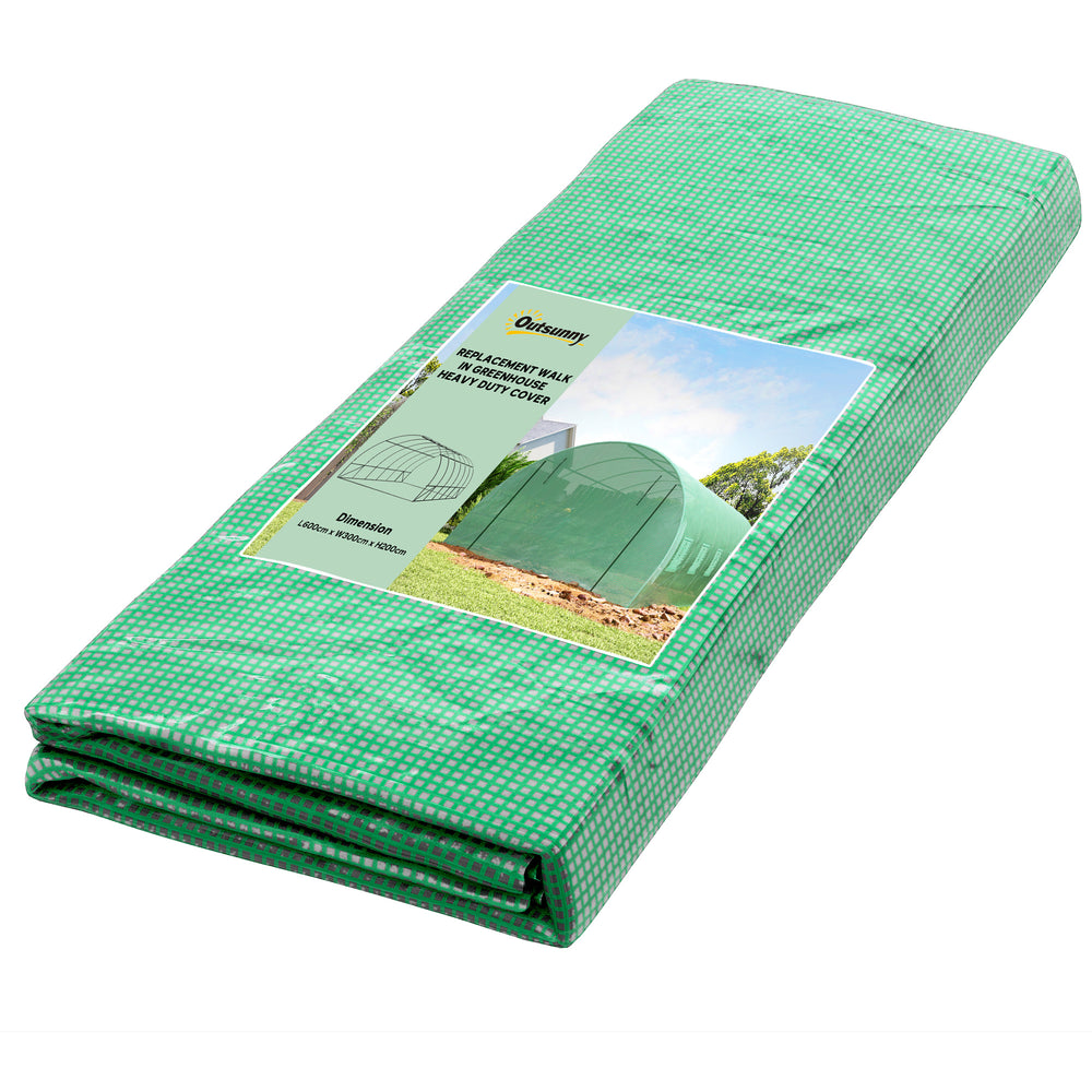 Bâche de Rechange Serre Tunnel 18 m², bâche 6 x 3 x 2 m PE Anti-UV imperméable 12 fenêtres + Porte Enroulable zippée vert