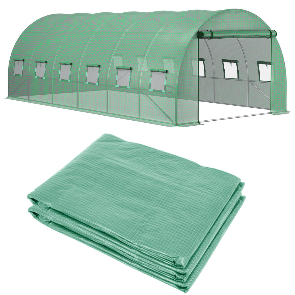 Bâche de Rechange Serre Tunnel 18 m², bâche 6 x 3 x 2 m PE Anti-UV imperméable 12 fenêtres + Porte Enroulable zippée vert
