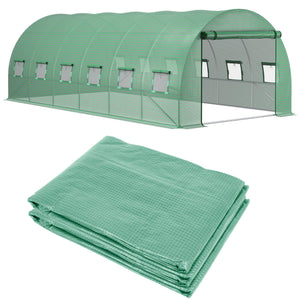 Bâche de Rechange Serre Tunnel 18 m², bâche 6 x 3 x 2 m PE Anti-UV imperméable 12 fenêtres + Porte Enroulable zippée vert