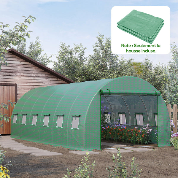 Bâche de Rechange Serre Tunnel 18 m², bâche 6 x 3 x 2 m PE Anti-UV imperméable 12 fenêtres + Porte Enroulable zippée vert