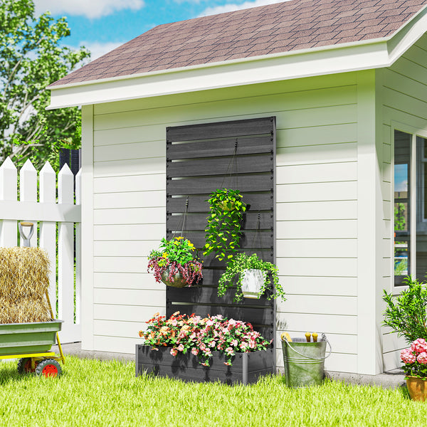 Jardinière avec treillis, lit surélevé de jardin, jardinière extérieure pour plantes grimpantes, bac à fleurs rectangulaire pot de plantes pour balcon terrasse patio, 90,5x38x180 cm, noir