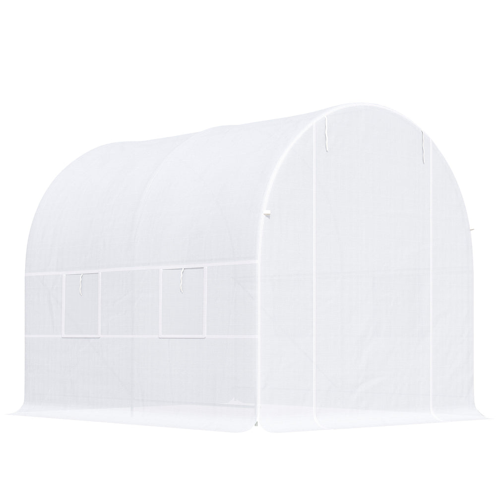 Serre de Jardin Tunnel Surface Sol 5 m² 2,5L x 2l x 2H m châssis Tubulaire renforcé 18 mm 4 fenêtres Blanc
