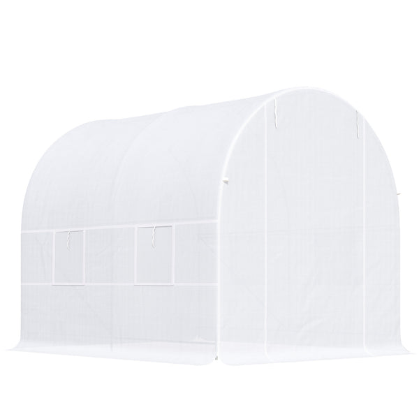 Serre de Jardin Tunnel Surface Sol 5 m² 2,5L x 2l x 2H m châssis Tubulaire renforcé 18 mm 4 fenêtres Blanc