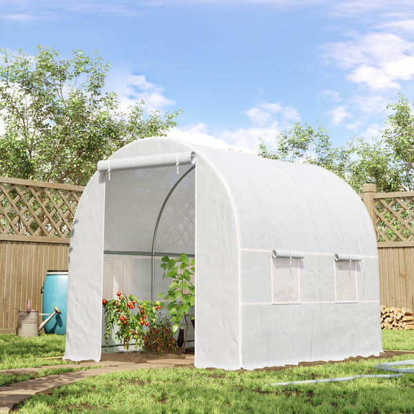 Serre de Jardin Tunnel Surface Sol 5 m² 2,5L x 2l x 2H m châssis Tubulaire renforcé 18 mm 4 fenêtres Blanc