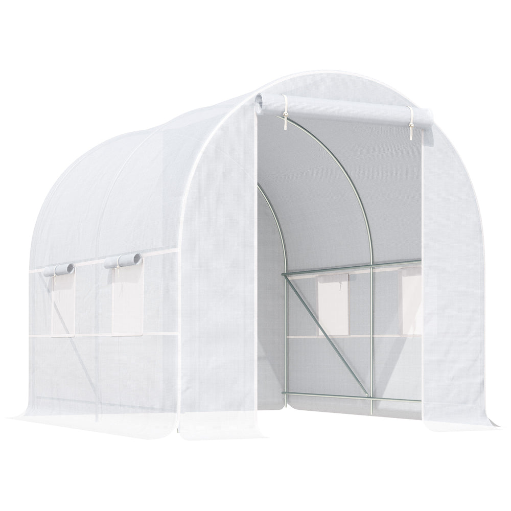 Serre de Jardin Tunnel Surface Sol 5 m² 2,5L x 2l x 2H m châssis Tubulaire renforcé 18 mm 4 fenêtres Blanc