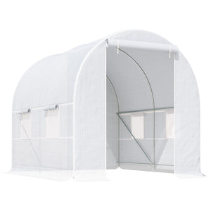 Serre de Jardin Tunnel Surface Sol 5 m² 2,5L x 2l x 2H m châssis Tubulaire renforcé 18 mm 4 fenêtres Blanc