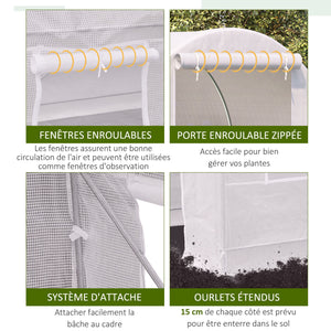 Serre de Jardin Tunnel Surface Sol 5 m² 2,5L x 2l x 2H m châssis Tubulaire renforcé 18 mm 4 fenêtres Blanc