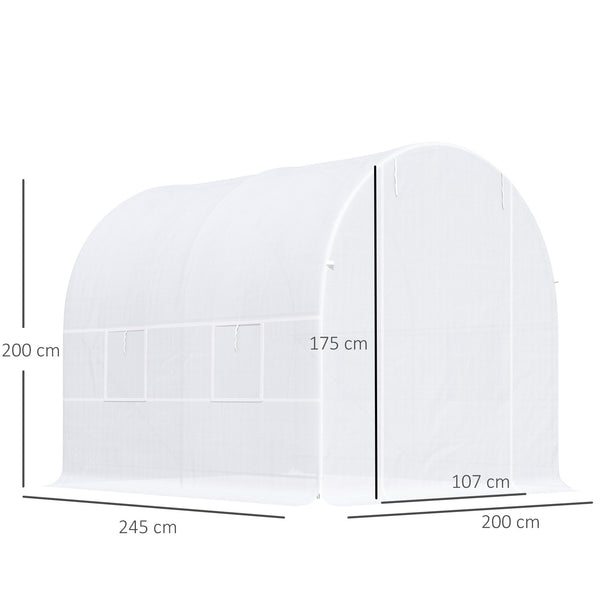 Serre de Jardin Tunnel Surface Sol 5 m² 2,5L x 2l x 2H m châssis Tubulaire renforcé 18 mm 4 fenêtres Blanc