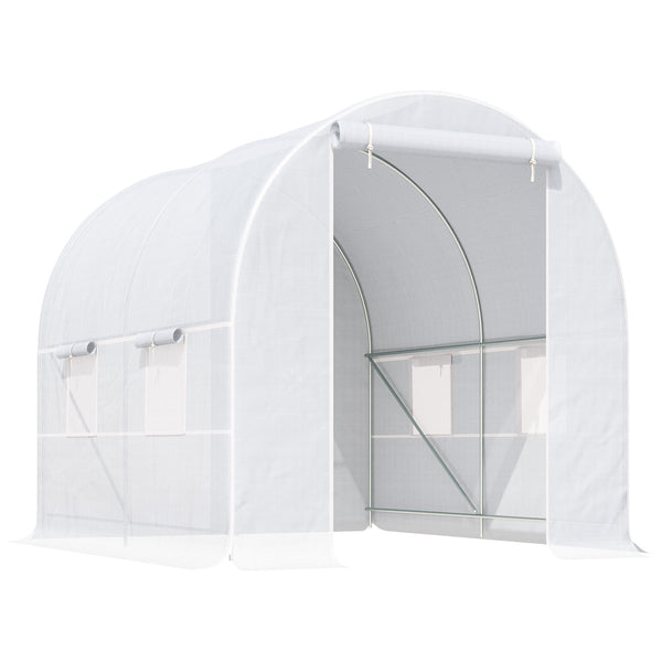 Serre de Jardin Tunnel Surface Sol 5 m² 2,5L x 2l x 2H m châssis Tubulaire renforcé 18 mm 4 fenêtres Blanc