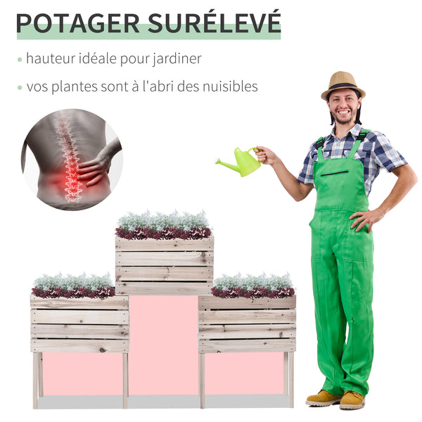 Jardinières sur Pieds carrés potagers - Lot de 4 jardinières sur Pied modulables - dim. 50L x 30l x 60H cm - Inserts d'irrigation Film Protecteur - Bois Sapin Naturel
