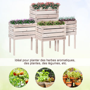 Jardinières sur Pieds carrés potagers - Lot de 4 jardinières sur Pied modulables - dim. 50L x 30l x 60H cm - Inserts d'irrigation Film Protecteur - Bois Sapin Naturel