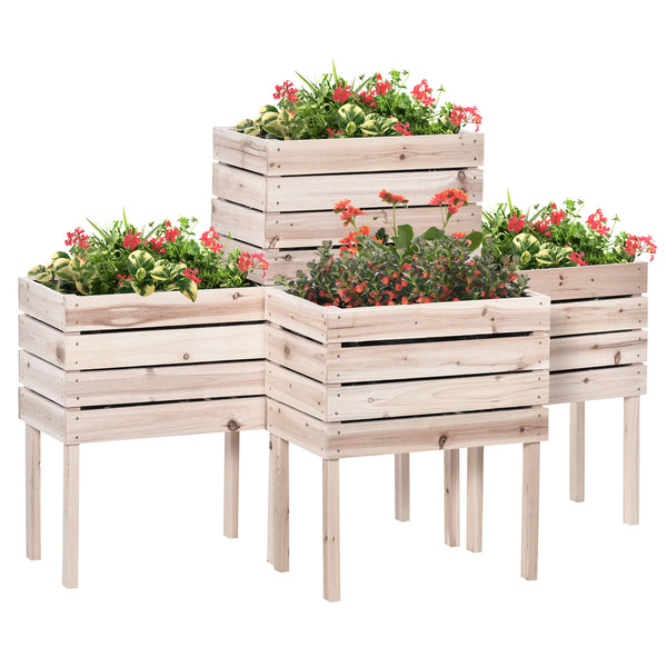 Jardinières sur Pieds carrés potagers - Lot de 4 jardinières sur Pied modulables - dim. 50L x 30l x 60H cm - Inserts d'irrigation Film Protecteur - Bois Sapin Naturel