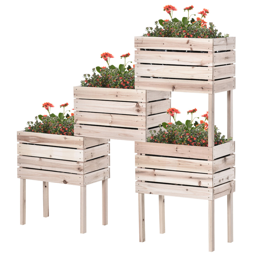 Jardinières sur Pieds carrés potagers - Lot de 4 jardinières sur Pied modulables - dim. 50L x 30l x 60H cm - Inserts d'irrigation Film Protecteur - Bois Sapin Naturel