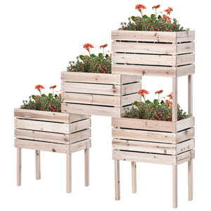 Jardinières sur Pieds carrés potagers - Lot de 4 jardinières sur Pied modulables - dim. 50L x 30l x 60H cm - Inserts d'irrigation Film Protecteur - Bois Sapin Naturel