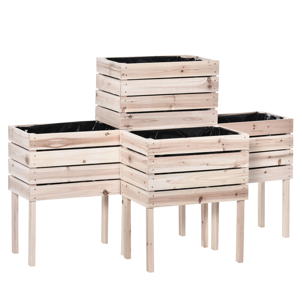 Jardinières sur Pieds carrés potagers - Lot de 4 jardinières sur Pied modulables - dim. 50L x 30l x 60H cm - Inserts d'irrigation Film Protecteur - Bois Sapin Naturel