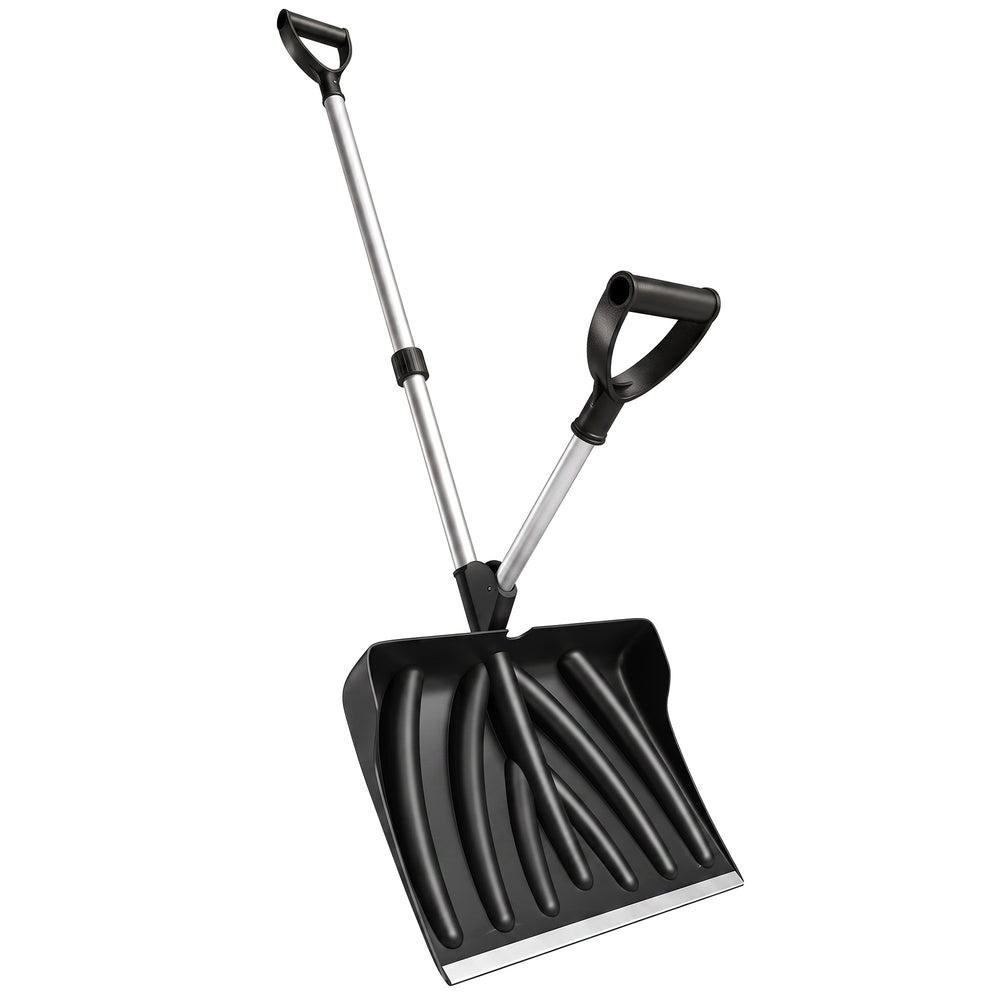 Pelle à Neige Aluminium avec Poignée d'Assistance en D, Poussoir à Neige Portable à Lame Large de 45 cm, Manche Amovible, pour Jardin, Allée, Voiture et Camping, Noir