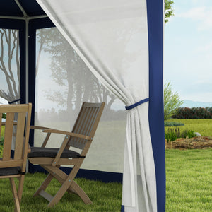 Tonnelle de jardin 3 x 3,4 m hexagonal, tente de réception avec parois latérales en maille, 2 portes, pavillon de jardin pour camping, festival, plage, bleu