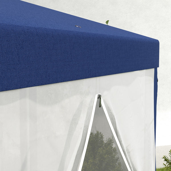 Tonnelle de jardin 3 x 3,4 m hexagonal, tente de réception avec parois latérales en maille, 2 portes, pavillon de jardin pour camping, festival, plage, bleu