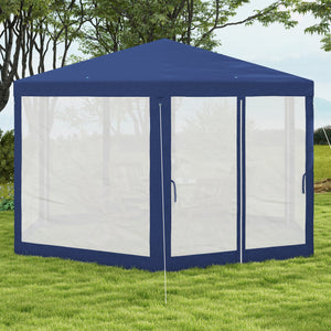 Tonnelle de jardin 3 x 3,4 m hexagonal, tente de réception avec parois latérales en maille, 2 portes, pavillon de jardin pour camping, festival, plage, bleu