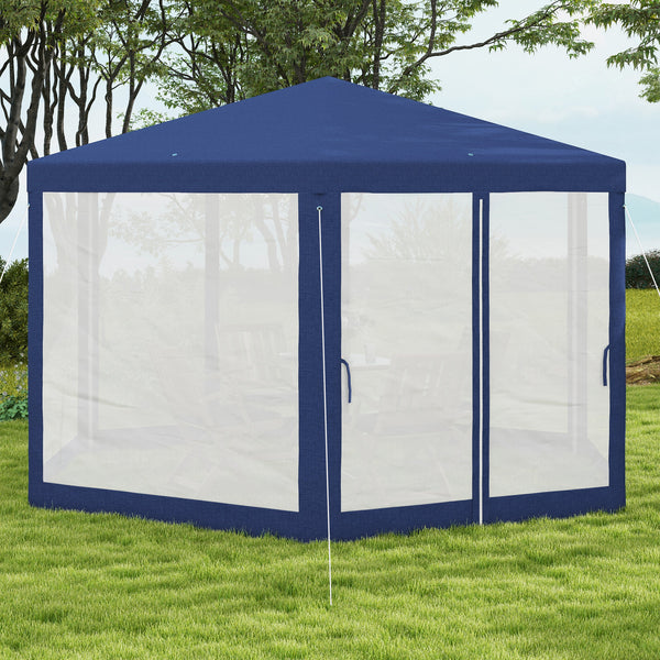 Tonnelle de jardin 3 x 3,4 m hexagonal, tente de réception avec parois latérales en maille, 2 portes, pavillon de jardin pour camping, festival, plage, bleu