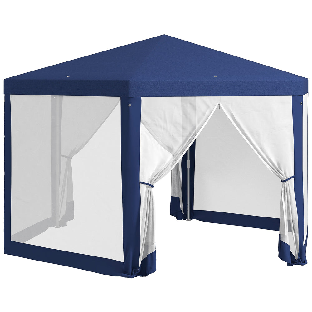 Tonnelle de jardin 3 x 3,4 m hexagonal, tente de réception avec parois latérales en maille, 2 portes, pavillon de jardin pour camping, festival, plage, bleu