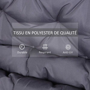 Coussin Matelas Assise Dossier pour Banc de Jardin balancelle canapé 2 Places Grand Confort 132 x 110 x 10 cm Gris