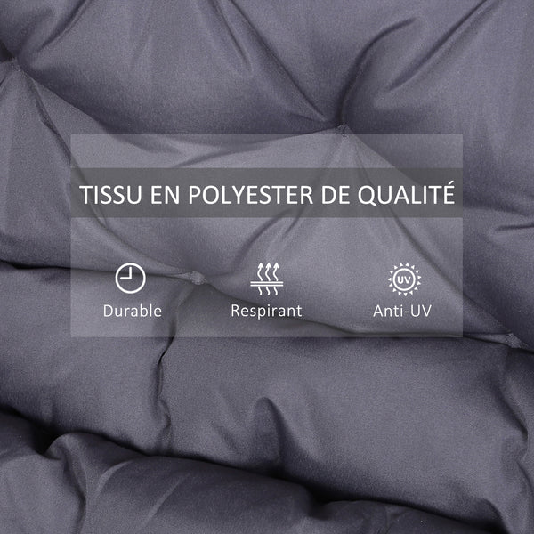 Coussin Matelas Assise Dossier pour Banc de Jardin balancelle canapé 2 Places Grand Confort 132 x 110 x 10 cm Gris