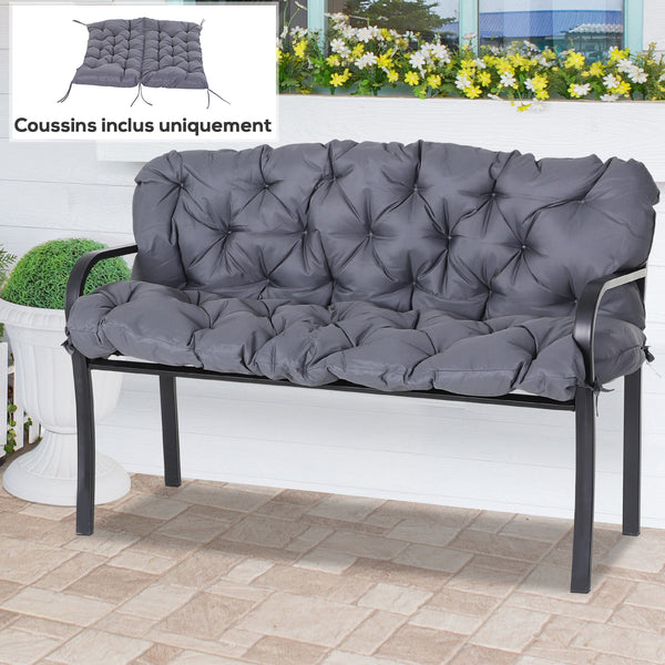 Coussin Matelas Assise Dossier pour Banc de Jardin balancelle canapé 2 Places Grand Confort 132 x 110 x 10 cm Gris