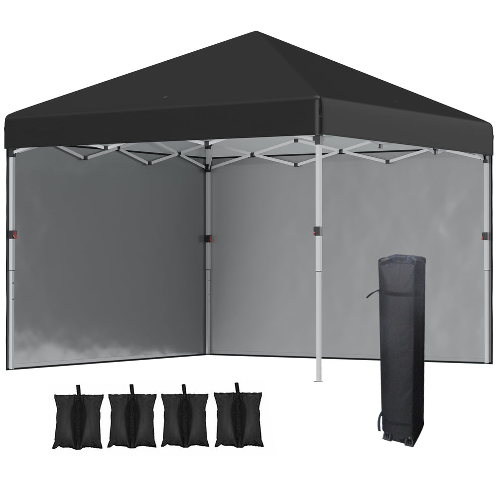 Tonnelle de jardin pop-up pliant barnum réglable en hauteur protection UV 30+ 2 parois latérales - sac de transport inclus - pour fête, événement plein air - 297 x 297 x 288 cm noir