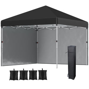 Tonnelle de jardin pop-up pliant barnum réglable en hauteur protection UV 30+ 2 parois latérales - sac de transport inclus - pour fête, événement plein air - 297 x 297 x 288 cm noir