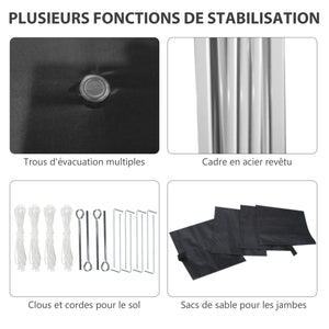 Tonnelle de jardin pop-up pliant barnum réglable en hauteur protection UV 30+ 2 parois latérales - sac de transport inclus - pour fête, événement plein air - 297 x 297 x 288 cm noir