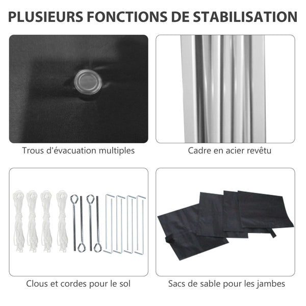 Tonnelle de jardin pop-up pliant barnum réglable en hauteur protection UV 30+ 2 parois latérales - sac de transport inclus - pour fête, événement plein air - 297 x 297 x 288 cm noir