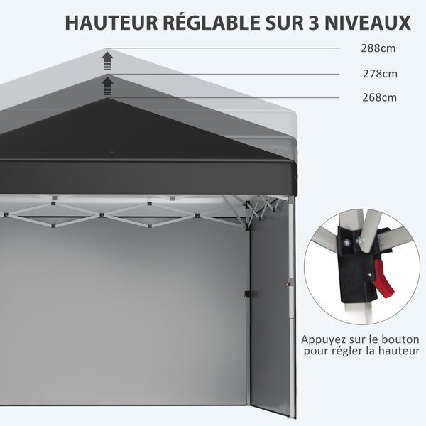 Tonnelle de jardin pop-up pliant barnum réglable en hauteur protection UV 30+ 2 parois latérales - sac de transport inclus - pour fête, événement plein air - 297 x 297 x 288 cm noir
