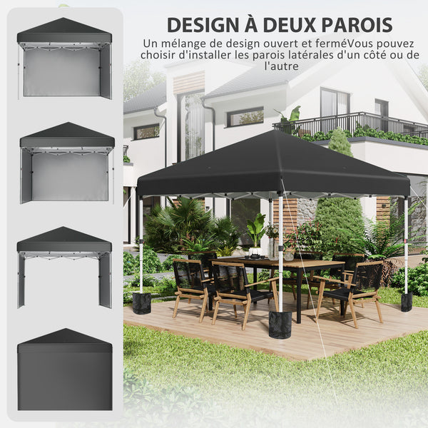 Tonnelle de jardin pop-up pliant barnum réglable en hauteur protection UV 30+ 2 parois latérales - sac de transport inclus - pour fête, événement plein air - 297 x 297 x 288 cm noir