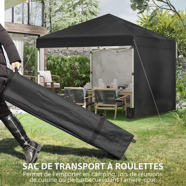 Tonnelle de jardin pop-up pliant barnum réglable en hauteur protection UV 30+ 2 parois latérales - sac de transport inclus - pour fête, événement plein air - 297 x 297 x 288 cm noir