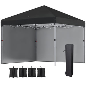 Tonnelle de jardin pop-up pliant barnum réglable en hauteur protection UV 30+ 2 parois latérales - sac de transport inclus - pour fête, événement plein air - 297 x 297 x 288 cm noir