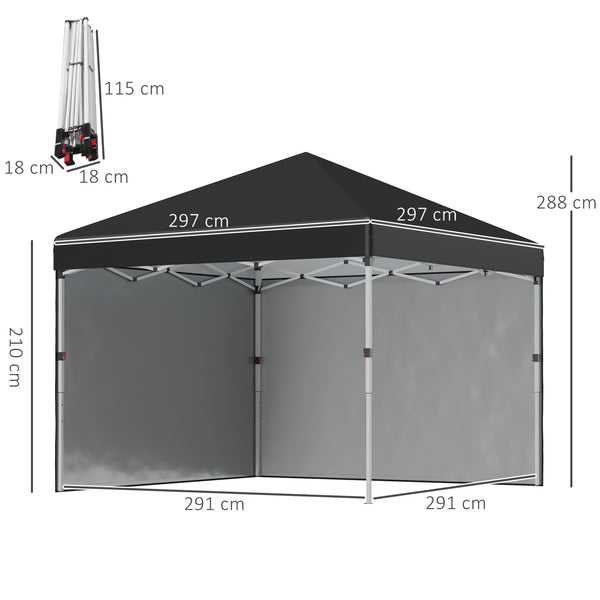 Tonnelle de jardin pop-up pliant barnum réglable en hauteur protection UV 30+ 2 parois latérales - sac de transport inclus - pour fête, événement plein air - 297 x 297 x 288 cm noir