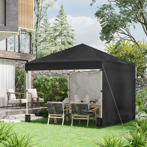 Tonnelle de jardin pop-up pliant barnum réglable en hauteur protection UV 30+ 2 parois latérales - sac de transport inclus - pour fête, événement plein air - 297 x 297 x 288 cm noir