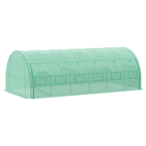 Serre de jardin 18 m² dim. 6L x 3l x 2H m avec porte + parois latérales zippées enroulables, 12 fenêtres, acier PE haute densité 140 g/m² Anti-UV vert