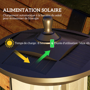 Lampadaire solaire extérieur, lampadaire de jardin, LED, allumage et extinction automatiques, avec interrupteur marche/arrêt, IP44, 127 cm de haut, noir