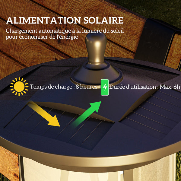 Lampadaire solaire extérieur, lampadaire de jardin, LED, allumage et extinction automatiques, avec interrupteur marche/arrêt, IP44, 127 cm de haut, noir