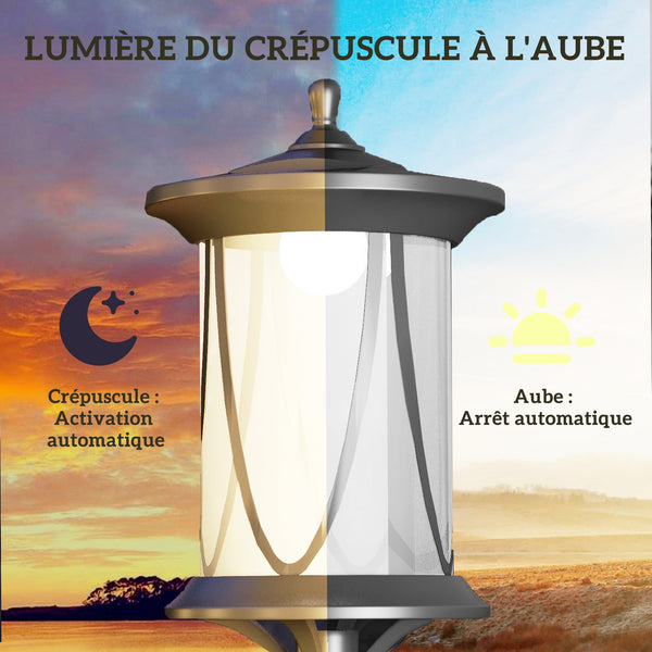 Lampadaire solaire extérieur, lampadaire de jardin, LED, allumage et extinction automatiques, avec interrupteur marche/arrêt, IP44, 127 cm de haut, noir