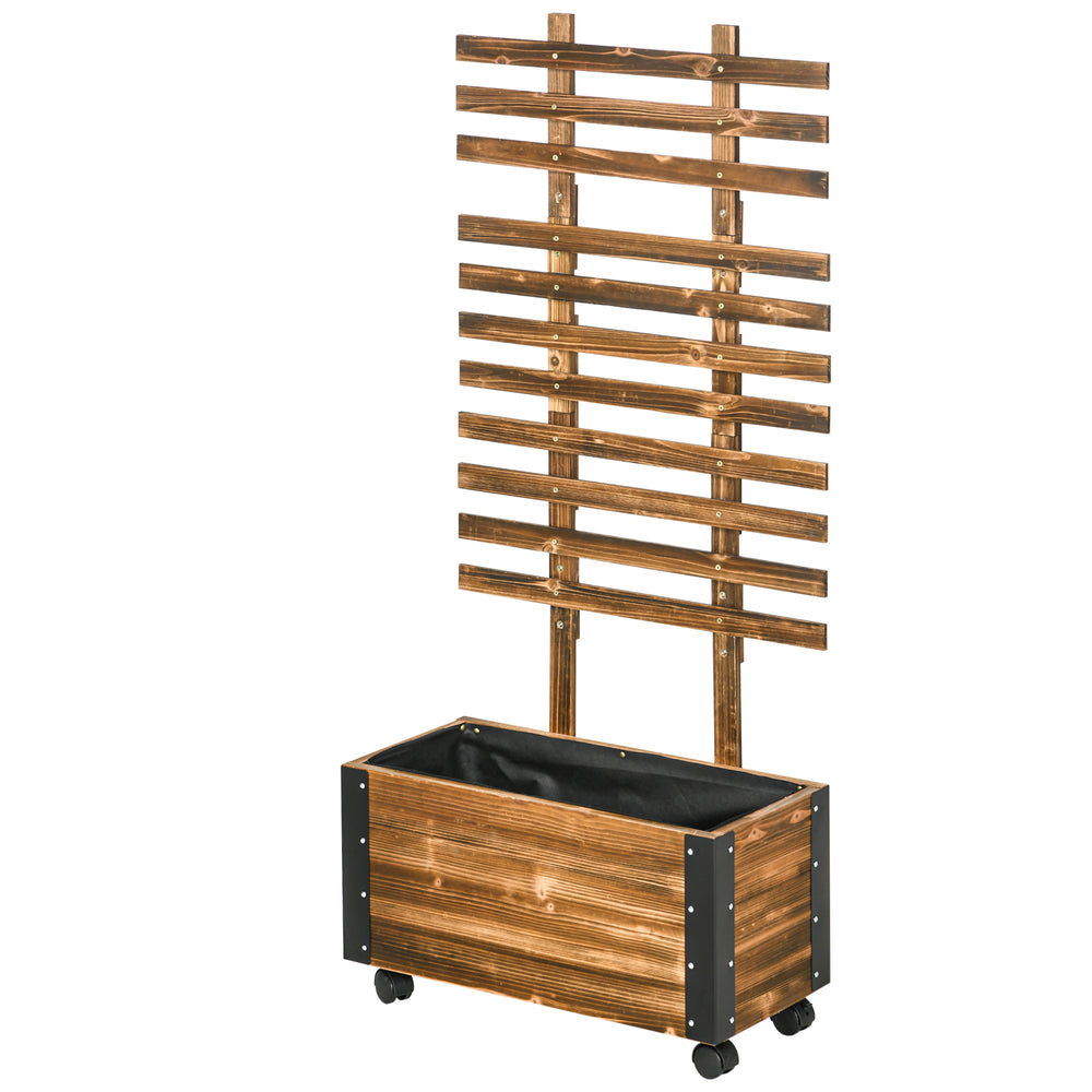 Jardinière avec treillis - bac à fleurs avec tissu non tissé et roulettes - 65 x 31 x 147 cm bois sapin pré-huilé