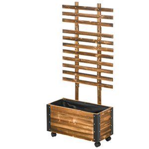 Jardinière avec treillis - bac à fleurs avec tissu non tissé et roulettes - 65 x 31 x 147 cm bois sapin pré-huilé
