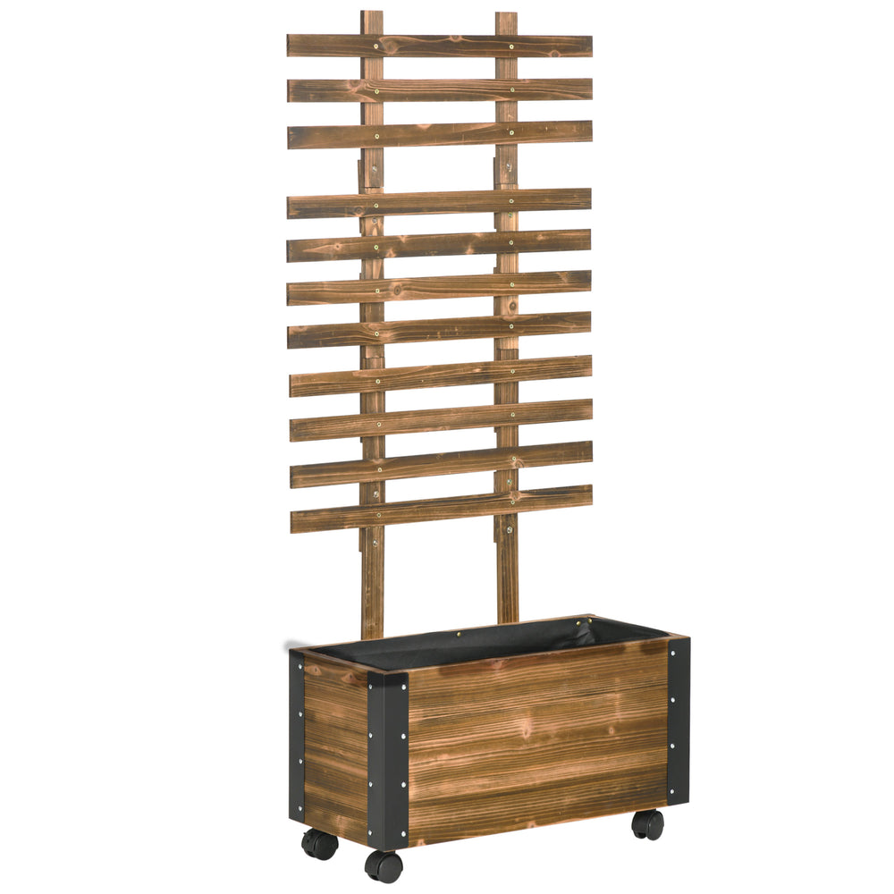 Jardinière avec treillis - bac à fleurs avec tissu non tissé et roulettes - 65 x 31 x 147 cm bois sapin pré-huilé