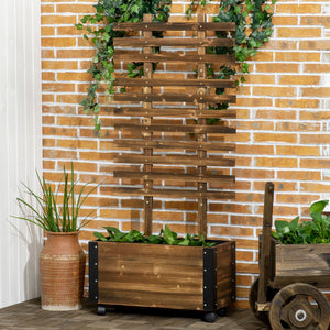 Jardinière avec treillis - bac à fleurs avec tissu non tissé et roulettes - 65 x 31 x 147 cm bois sapin pré-huilé