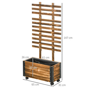 Jardinière avec treillis - bac à fleurs avec tissu non tissé et roulettes - 65 x 31 x 147 cm bois sapin pré-huilé