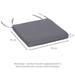 Lot de 2 Coussins de chaise de jardin Coussin chaise extérieur Coussins d'assise déhoussables Rembourrage 5 cm Tissu Polyester dim. 45L x 45l cm Gris foncé