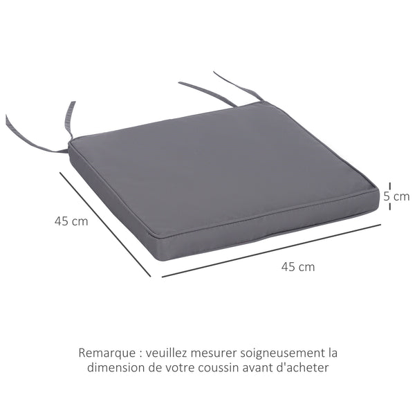Lot de 2 Coussins de chaise de jardin Coussin chaise extérieur Coussins d'assise déhoussables Rembourrage 5 cm Tissu Polyester dim. 45L x 45l cm Gris foncé