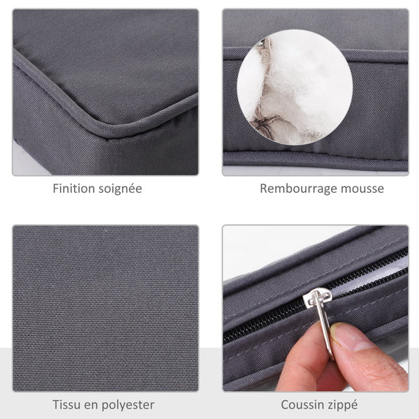 Lot de 2 Coussins de chaise de jardin Coussin chaise extérieur Coussins d'assise déhoussables Rembourrage 5 cm Tissu Polyester dim. 45L x 45l cm Gris foncé